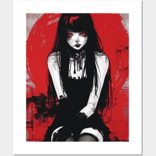 Gothic Anime Girl Dark Drawing Posters and Art